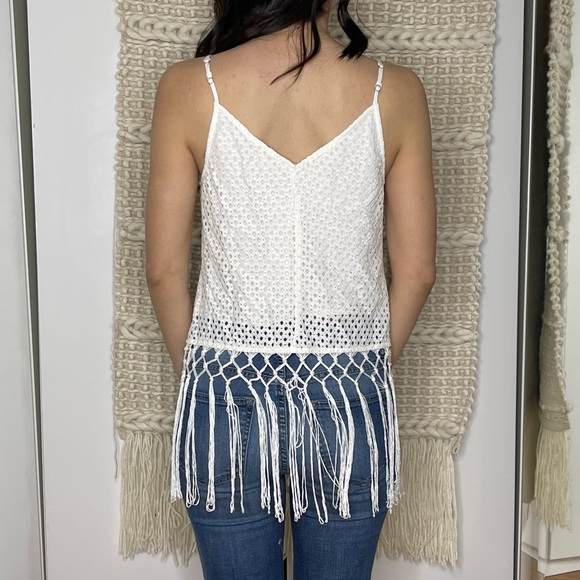 Skies Are Blue White Crochet Top With Fringe Small - Picture 2 of 8